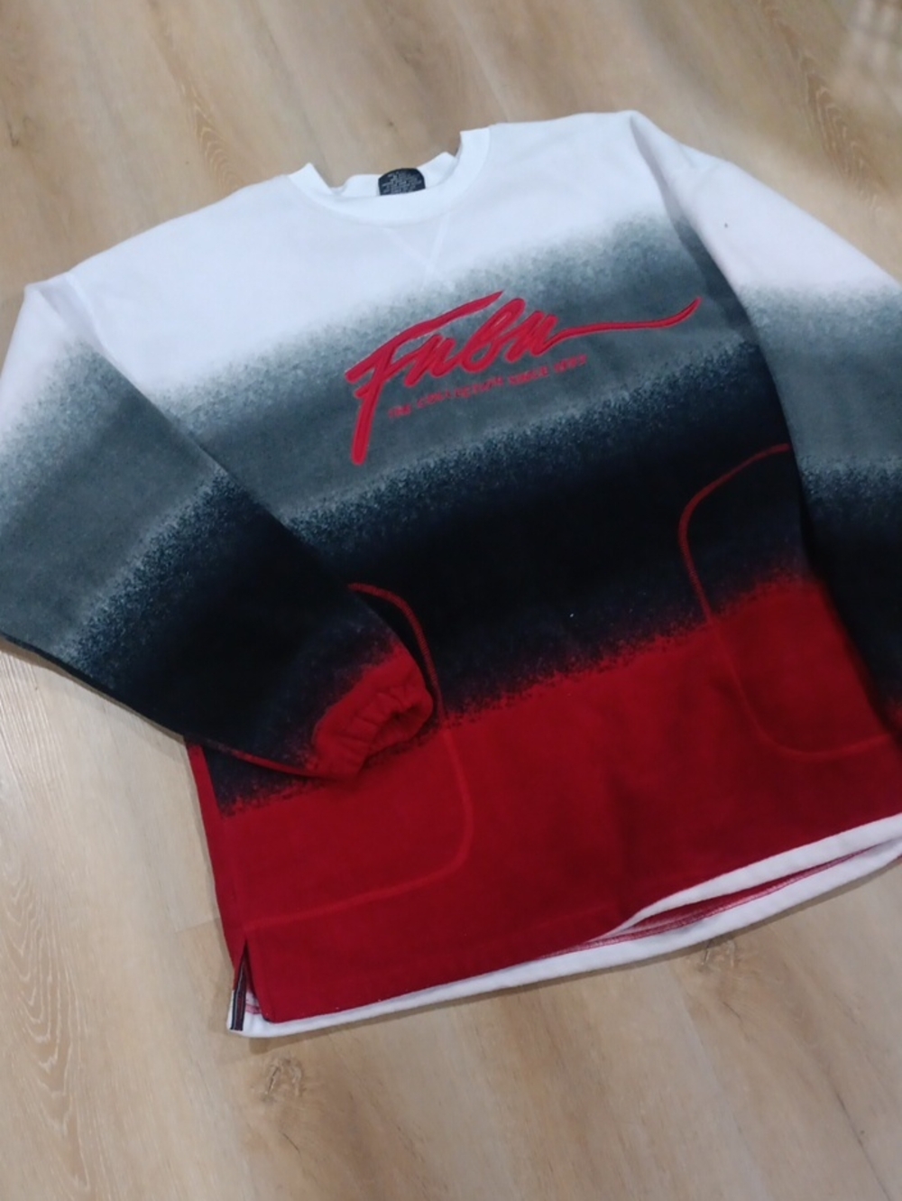 FUBU White, Black & Red Ombre Crewneck Sweater